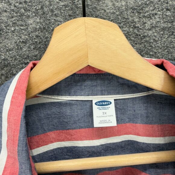 Old Navy Shirt Women 3X Plus Gray Striped Button Up Collared Long Sleeve Cotton - Picture 3 of 7